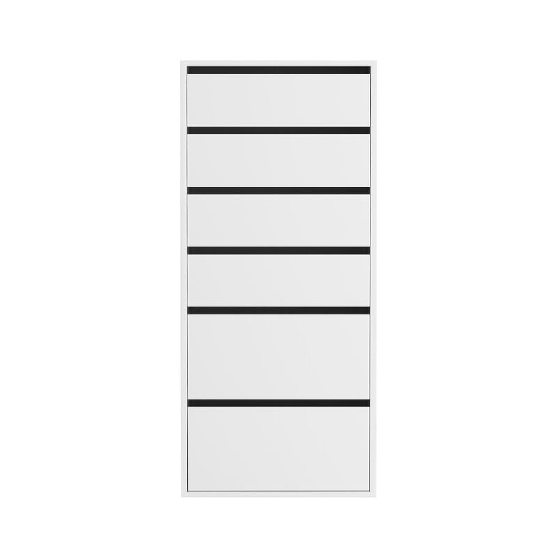 6-Drawer Tallboy Cabinet - White with sleek handleless drawers for stylish bedroom storage and bedroom furniture by Bedzy