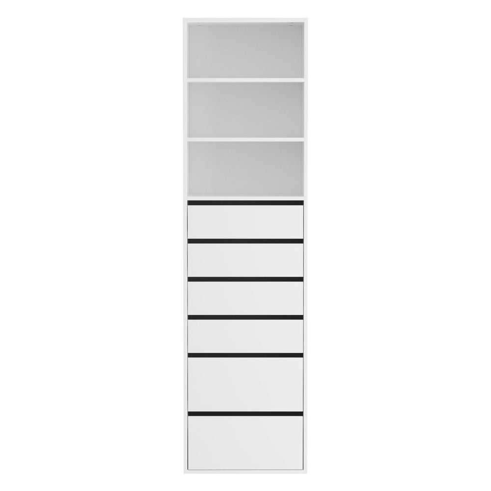 6-Drawer Tallboy Cabinet with Shelving - White
