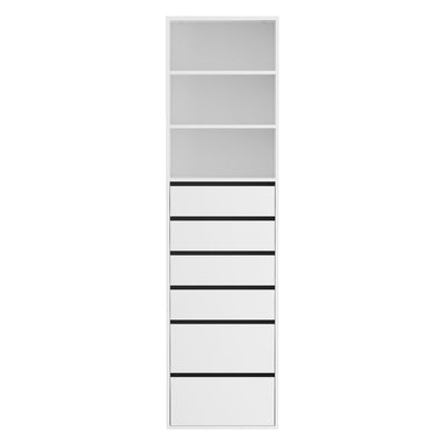 6-Drawer Tallboy Cabinet with Shelving - White, tall bedroom furniture with spacious drawers and open shelving for versatile storage