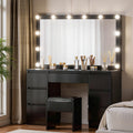 Dressing Table Vanity Desk Set Stool 12 Led Bulbs Black