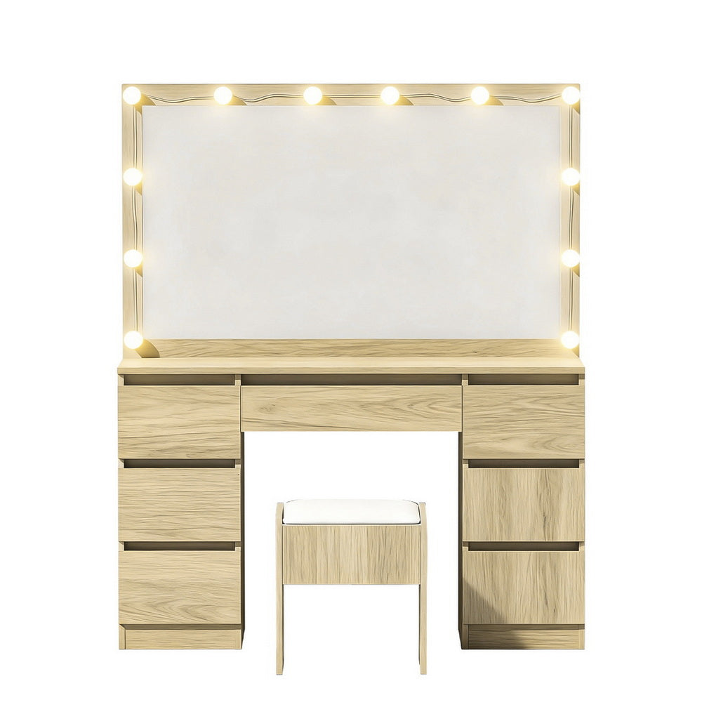 Dressing Table Vanity Desk Set Stool 12 Led Bulbs Wood