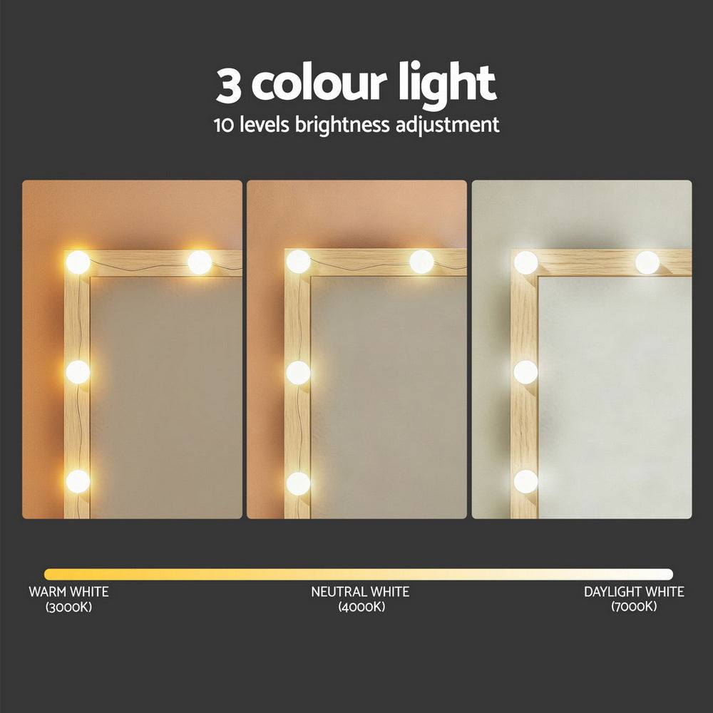 Dressing Table Vanity Desk Set Stool 12 Led Bulbs Wood