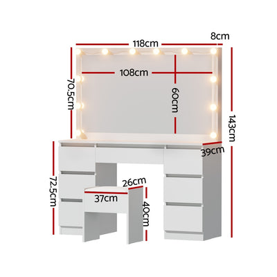 Dressing Table Vanity Desk Set Stool 12 Led Bulbs White