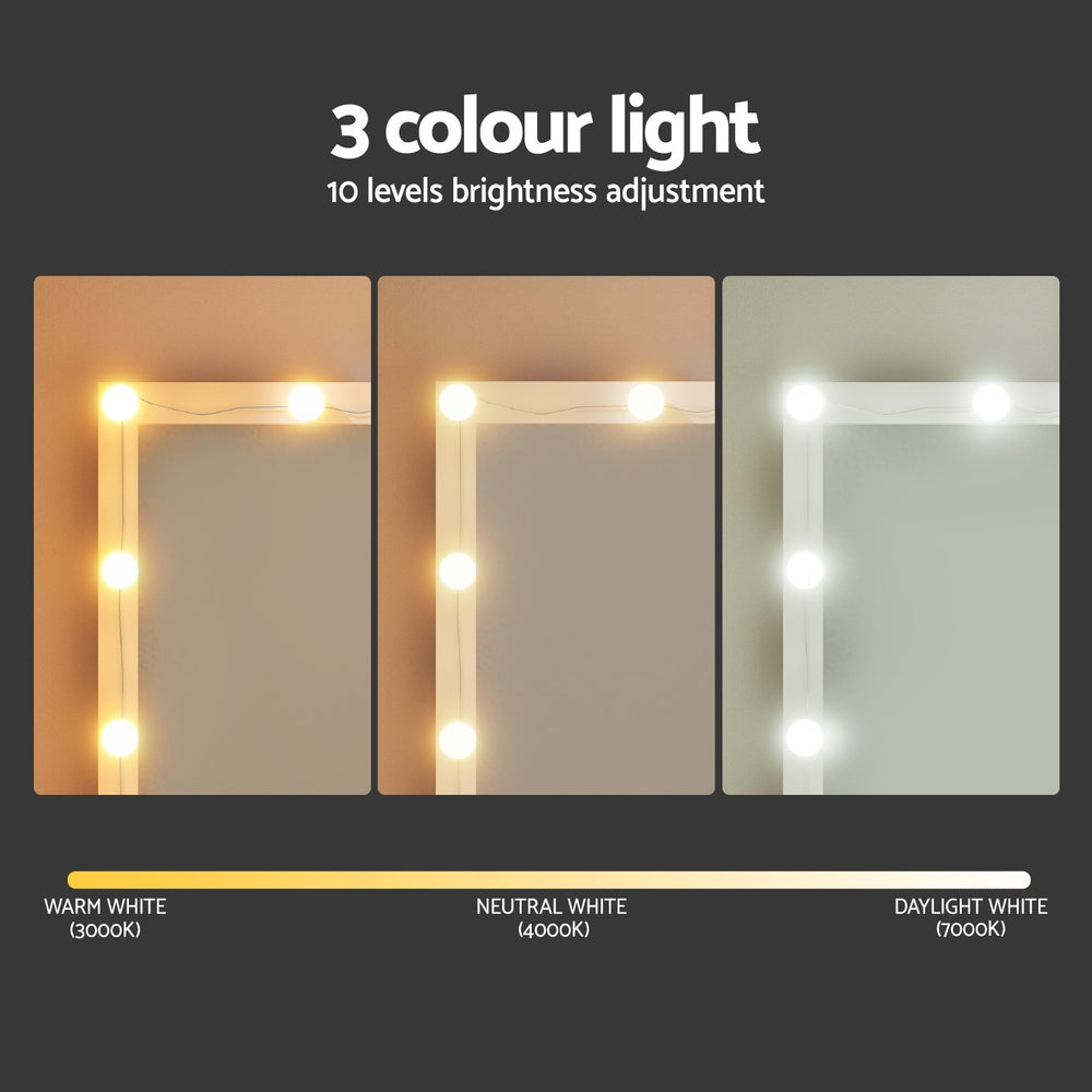 Dressing Table Vanity Desk Set Stool 12 Led Bulbs White-4