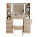 Dressing Table Vanity Desk Set with LED Mirror and Charging Station - Wood
