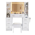 Dressing Table Vanity Desk Set with LED Mirror and Charging Station - White