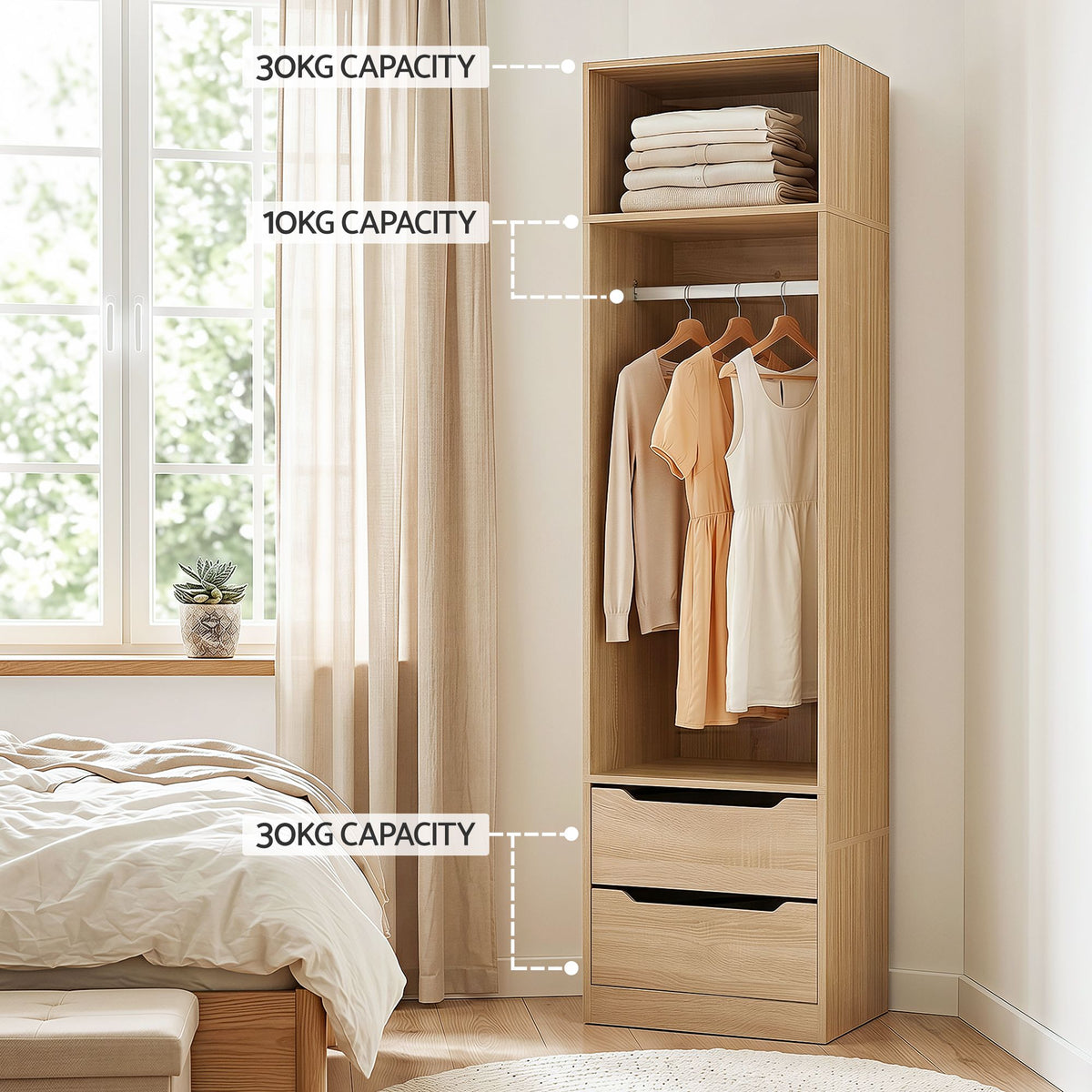 2X Wardrobe Closet with Shelves and Drawers Pine