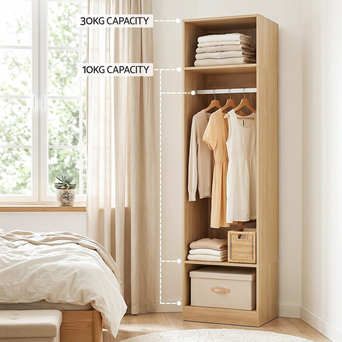 2X Wardrobe Closet with Shelves and Drawers Pine