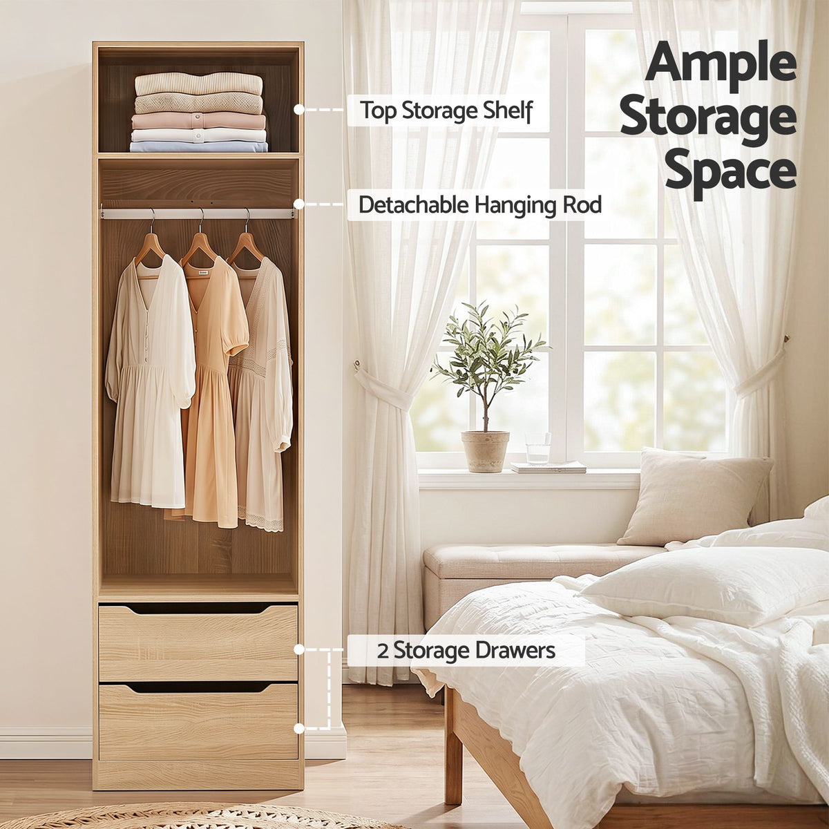 2X Wardrobe Closet with Shelves and Drawers Pine
