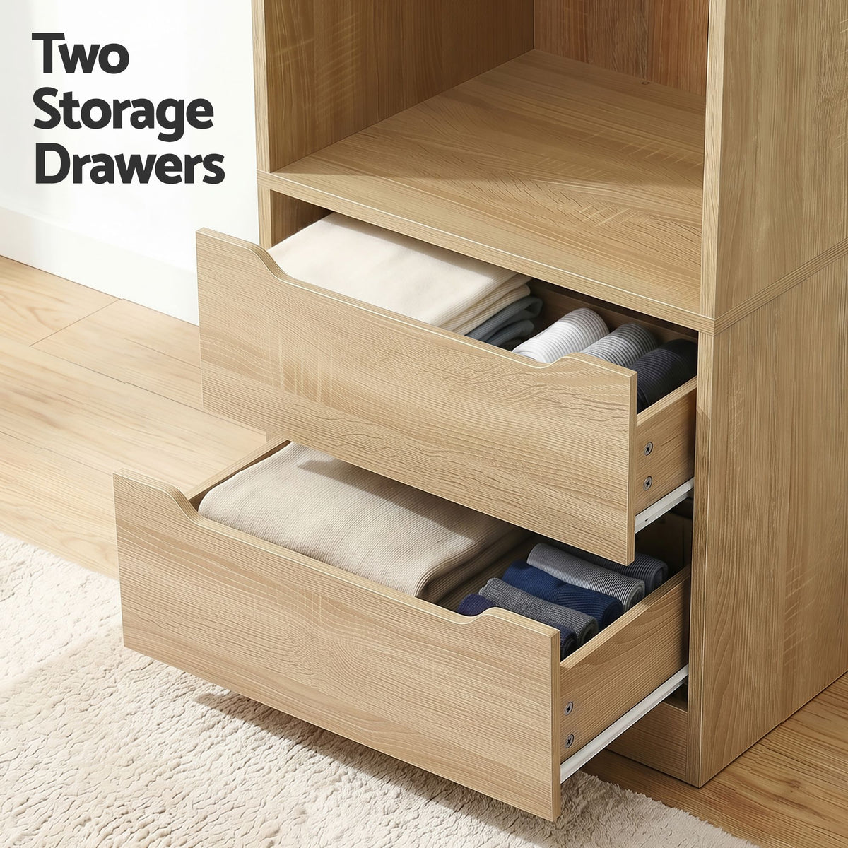 2X Wardrobe Closet with Shelves and Drawers Pine