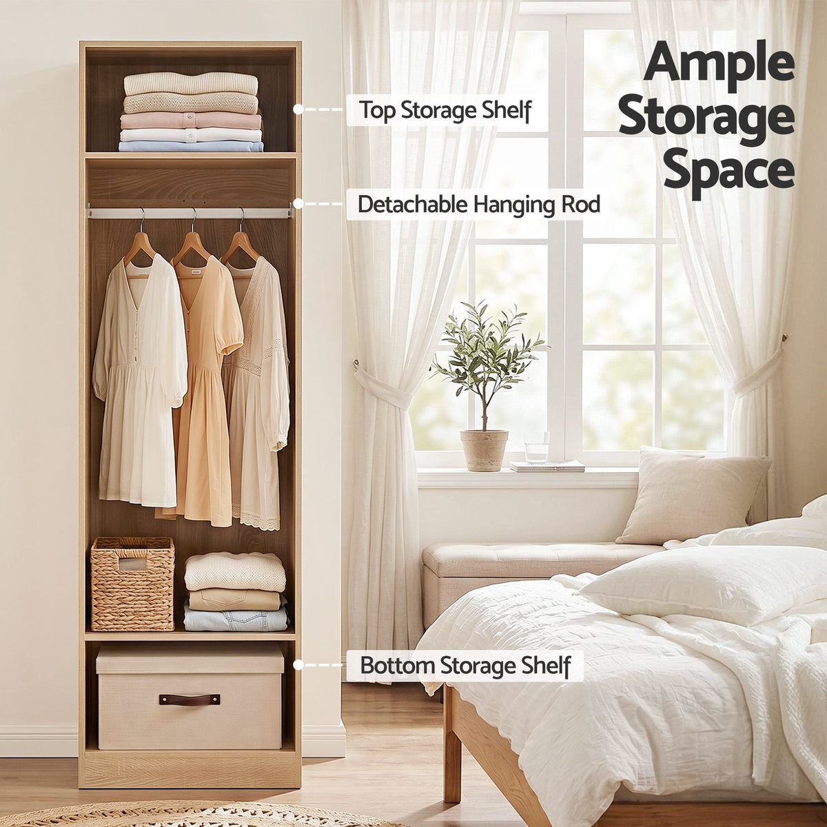 2X Wardrobe Closet with Shelves and Drawers Pine