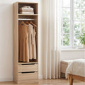 Wardrobe Clothes Closet Storage Organizer with Drawers and Hanging Rod - Pine