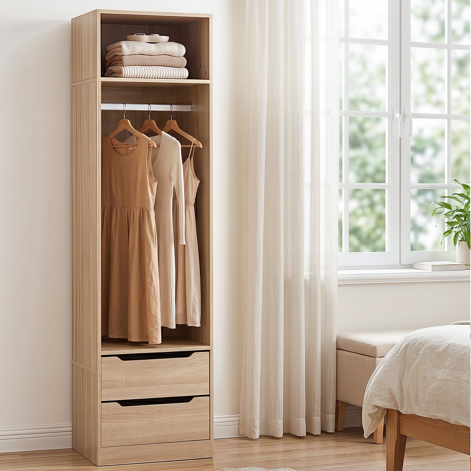 Wardrobe Clothes Closet Storage Organizer Pine