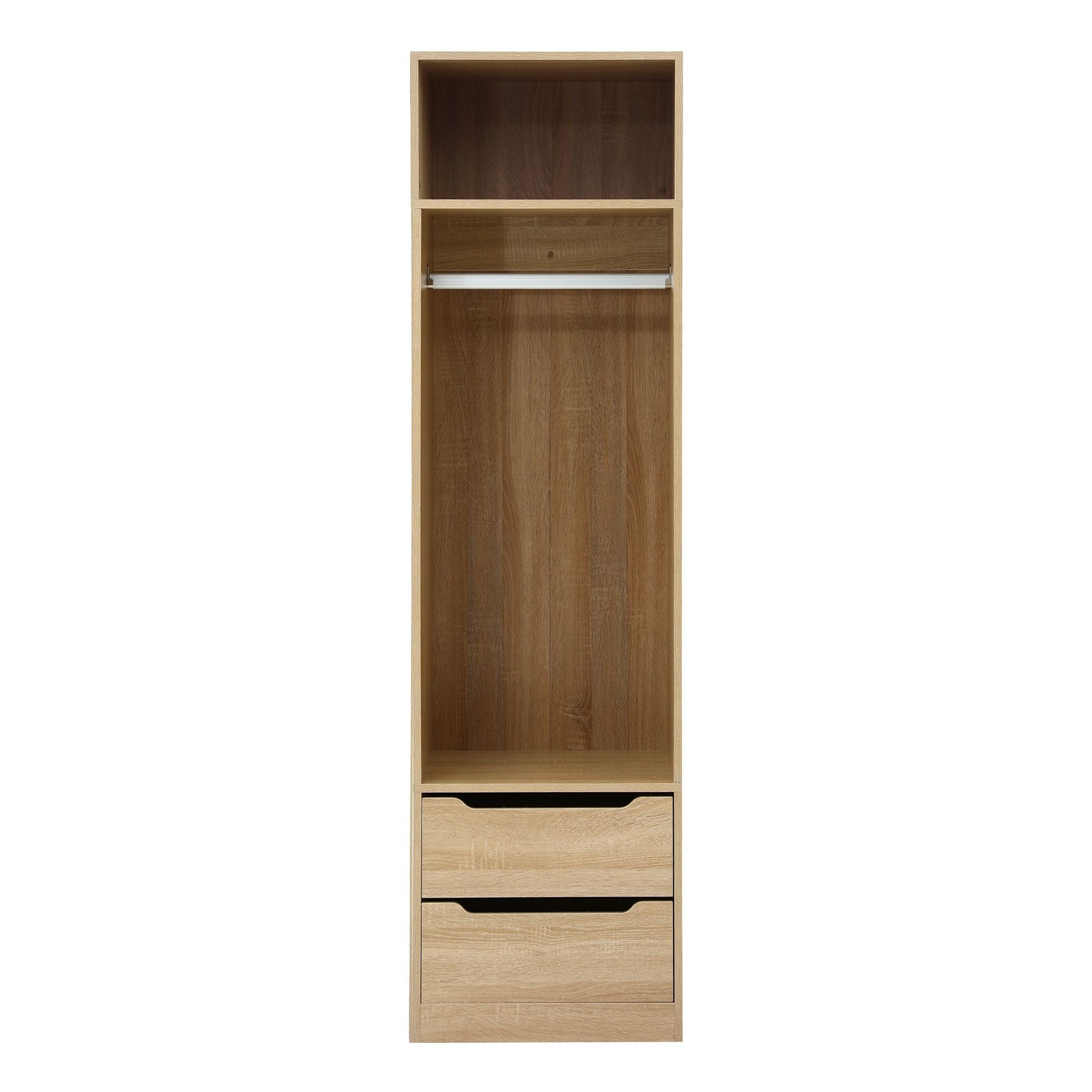 Wardrobe Clothes Closet Storage Organizer with Drawers and Hanging Rod - Pine