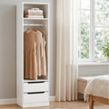 Wardrobe Clothes Closet Storage Organizer with Drawers and Hanging Rod - White