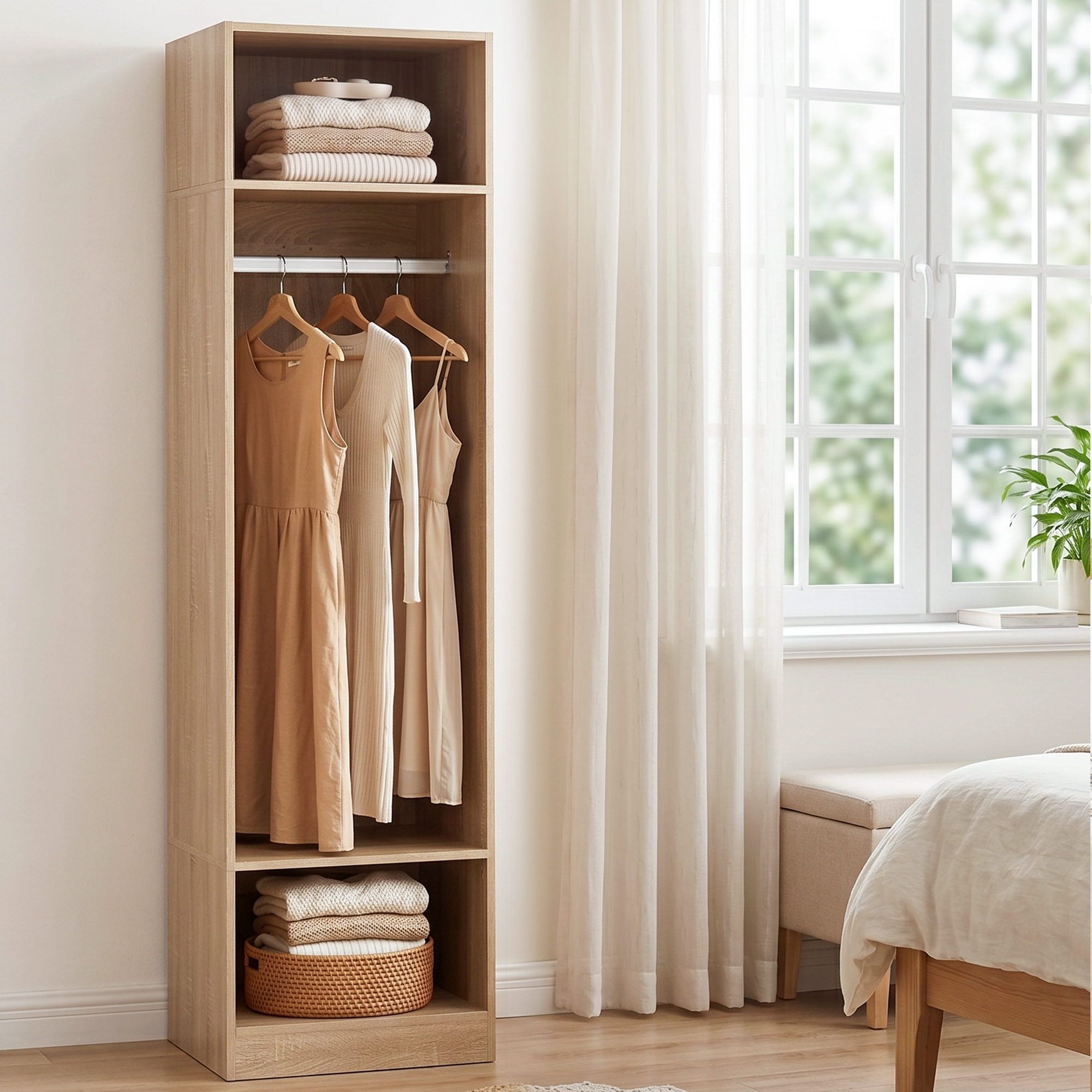 Wardrobe Clothes Closet Storage Organizer Shelf Pine
