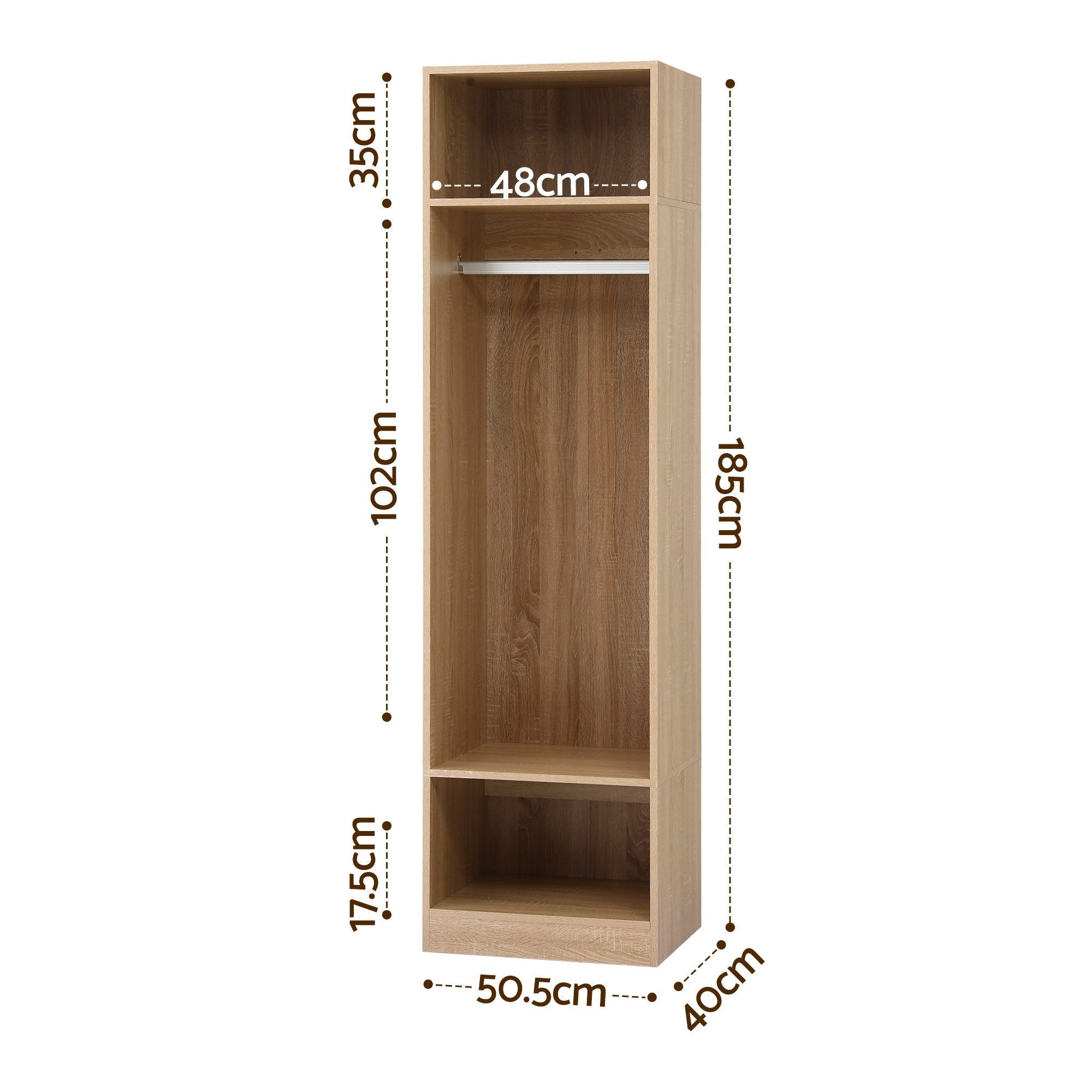 Wardrobe Clothes Closet Storage Organizer Shelf with Hanging Rod - Pine