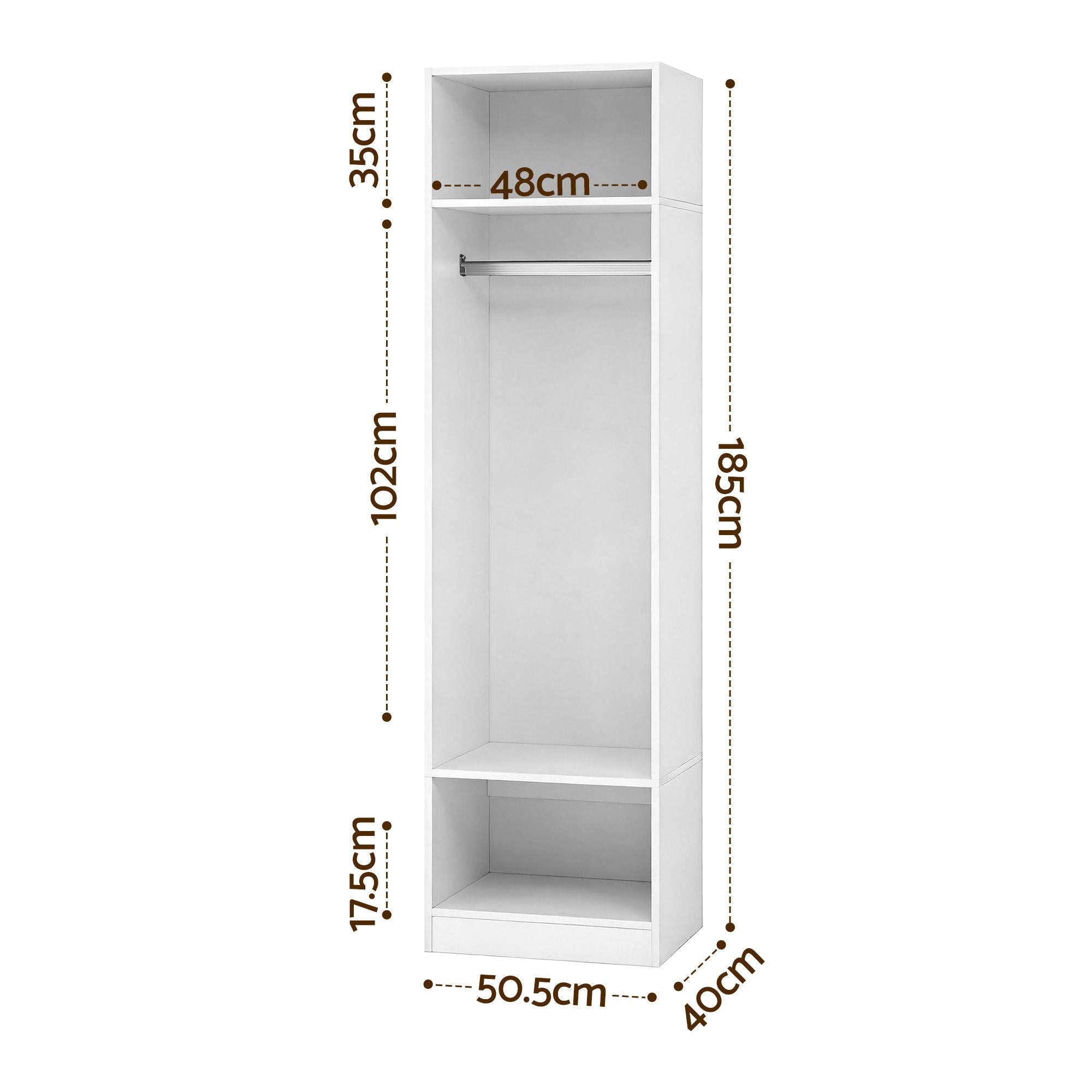 Wardrobe Clothes Closet Storage Organizer with Shelves 185cm Height - White