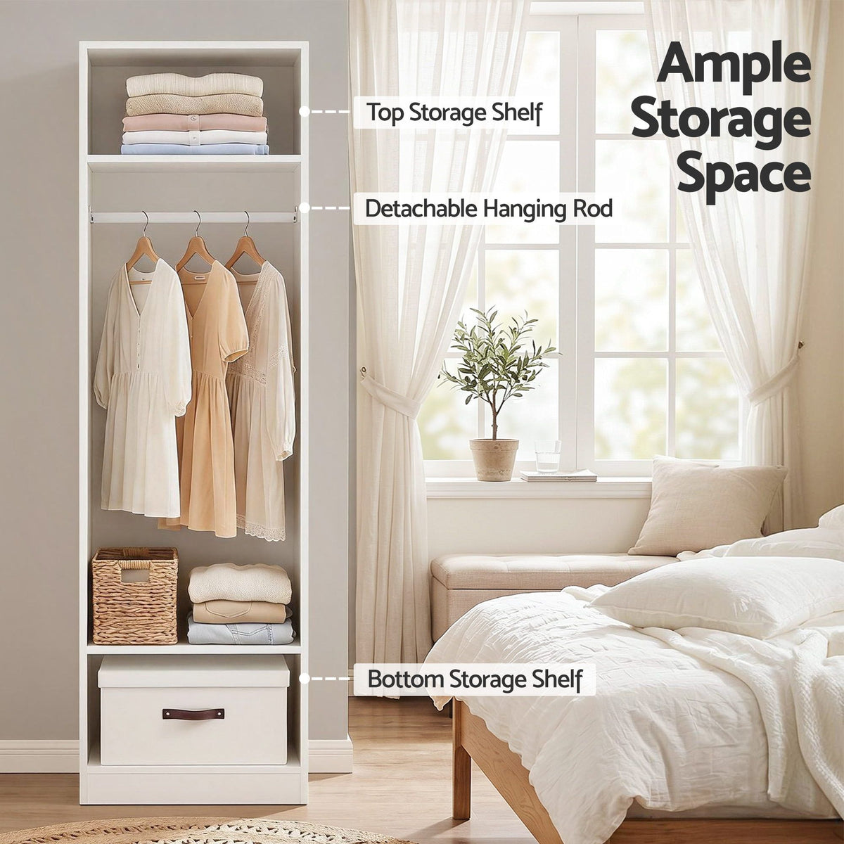 2-Piece Wardrobe Clothes Closet with Shelves and Hanging Rod - White