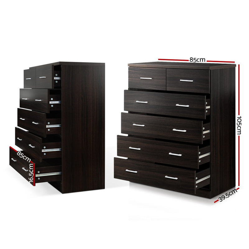 6 Drawer Tallboy Walnut with metal handles and spacious drawers, ideal bedroom furniture for organized storage and modern style
