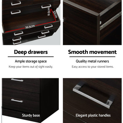 6 Drawer Tallboy Walnut with deep drawers, metal runners, sturdy base, and elegant plastic handles for bedroom storage furniture by Bedzy