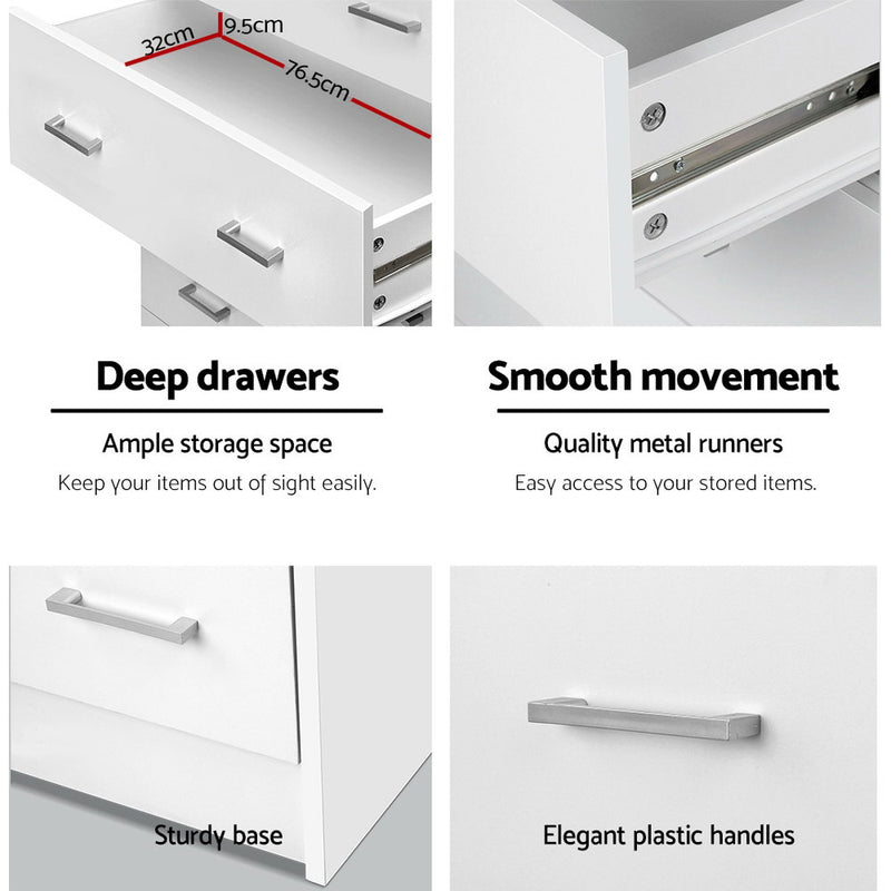 6 Drawer Tallboy White with deep drawers, metal runners, sturdy base, and elegant plastic handles for bedroom furniture storage