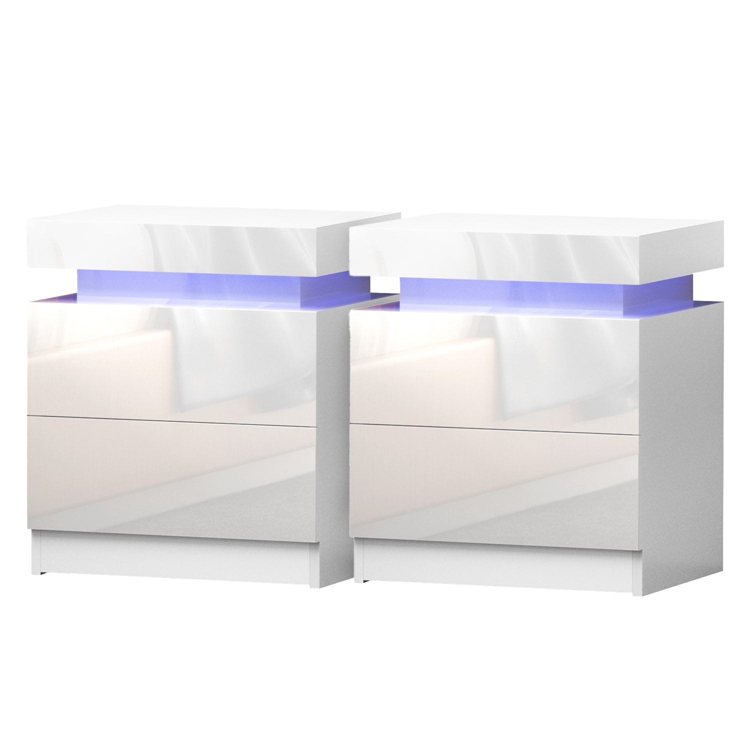 2X Bedside Table LED 2 Drawers Lift-up Storage - COLEY White with built-in LED lighting and sleek white finish