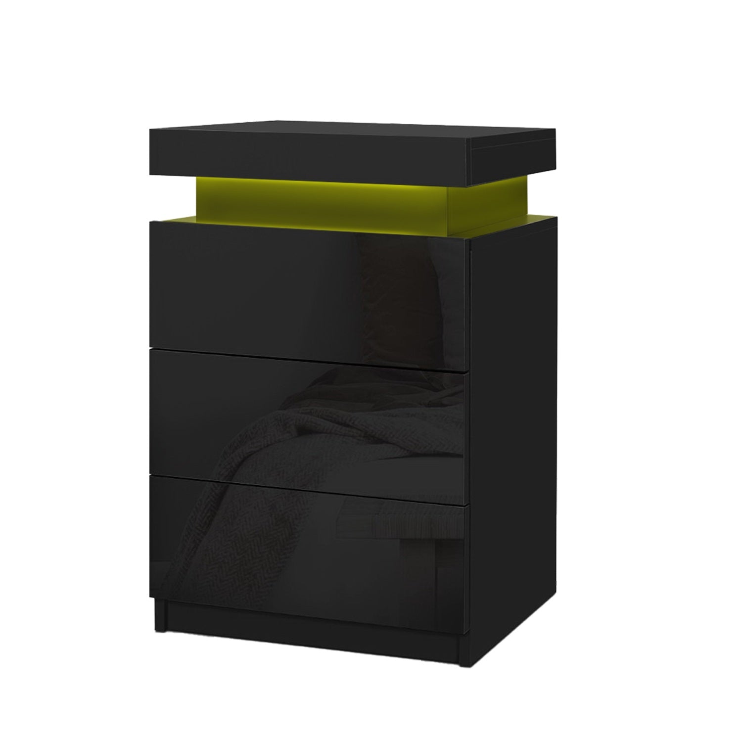 2X Bedside Table LED 3 Drawers - COLEY Black