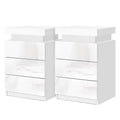 2X Bedside Table LED 3 Drawers - COLEY White
