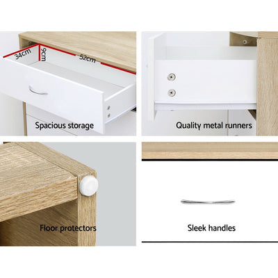 Chest of 4 Drawers Tallboy Dresser with spacious drawers, metal runners, sleek handles, floor protectors, and two-tone melamine finish