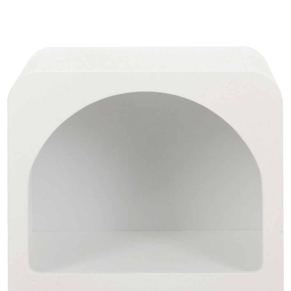 Arched Textured Bedside Table White with smooth curved design, open storage space, modern bedroom furniture piece by Bedzy