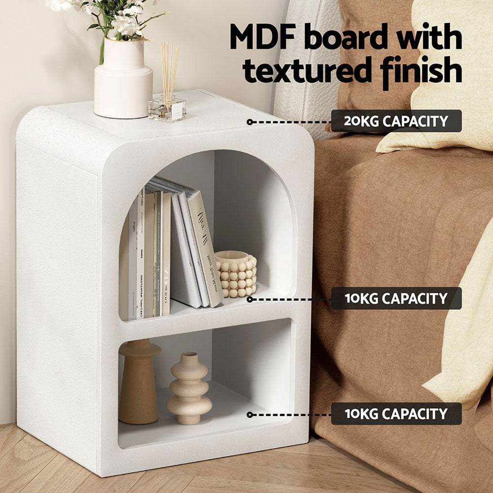 Arched Textured Bedside Table White