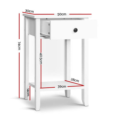 Simple Bedside Table With Drawer White featuring a drawer, lower shelf, and clean white finish for bedroom furniture.