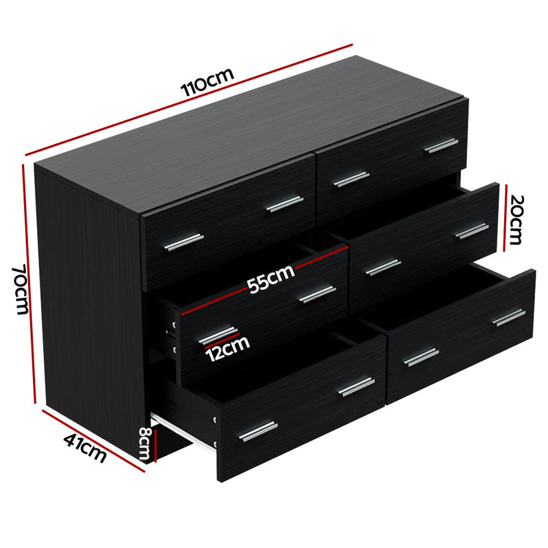 6 Drawer Lowboy Dresser - Black with metal handles, six spacious drawers, and modern design for bedroom furniture.