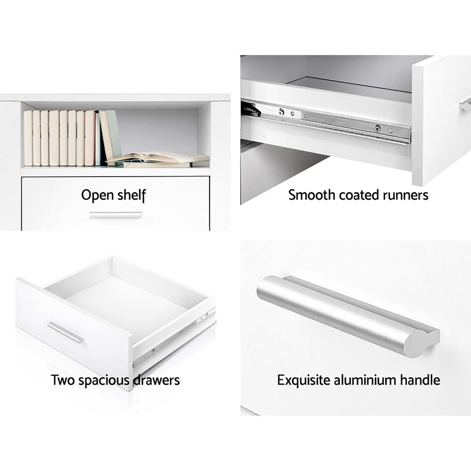 2 X Bedside Table 2 Drawers with Shelf - TARA White