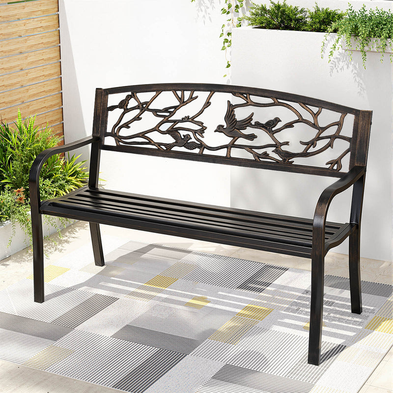 Outdoor Bench Seat Garden Steel Outdoor Furniture 3 Seater Park Bronze-1