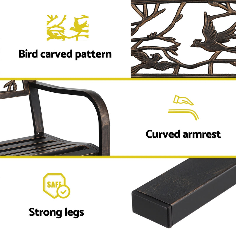 Outdoor Bench Seat Garden Steel Outdoor Furniture 3 Seater Park Bronze-6