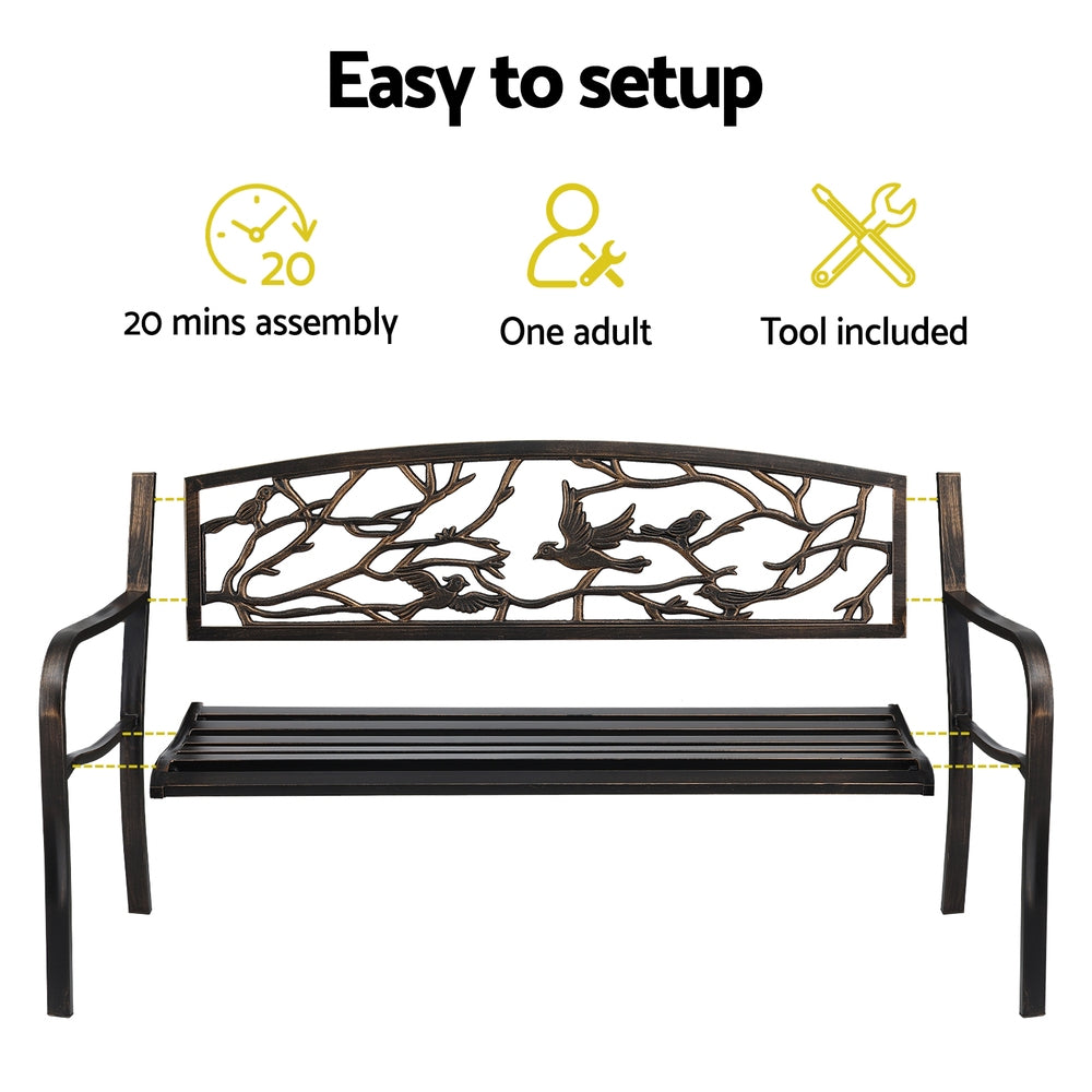 Outdoor Bench Seat Garden Steel Outdoor Furniture 3 Seater Park Bronze-7