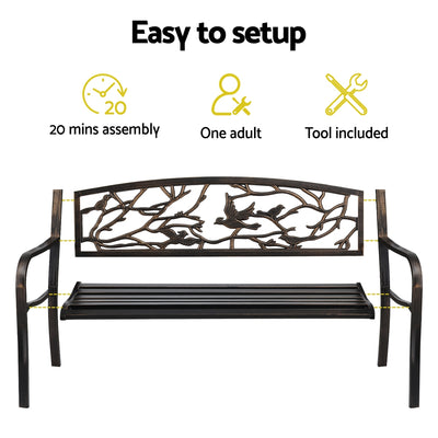 Outdoor Bench Seat Garden Steel Outdoor Furniture 3 Seater Park Bronze