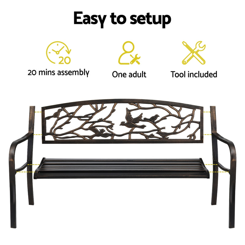 Outdoor Bench Seat Garden Steel Outdoor Furniture 3 Seater Park Bronze-7