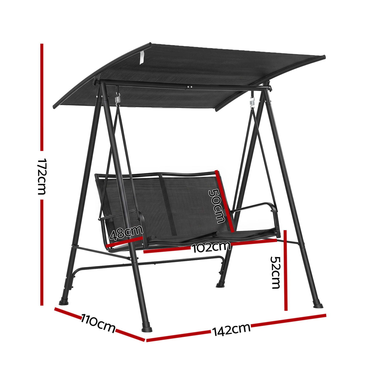 Outdoor Swing Chair with Adjustable Canopy 142cm x 172cm Stand - Black