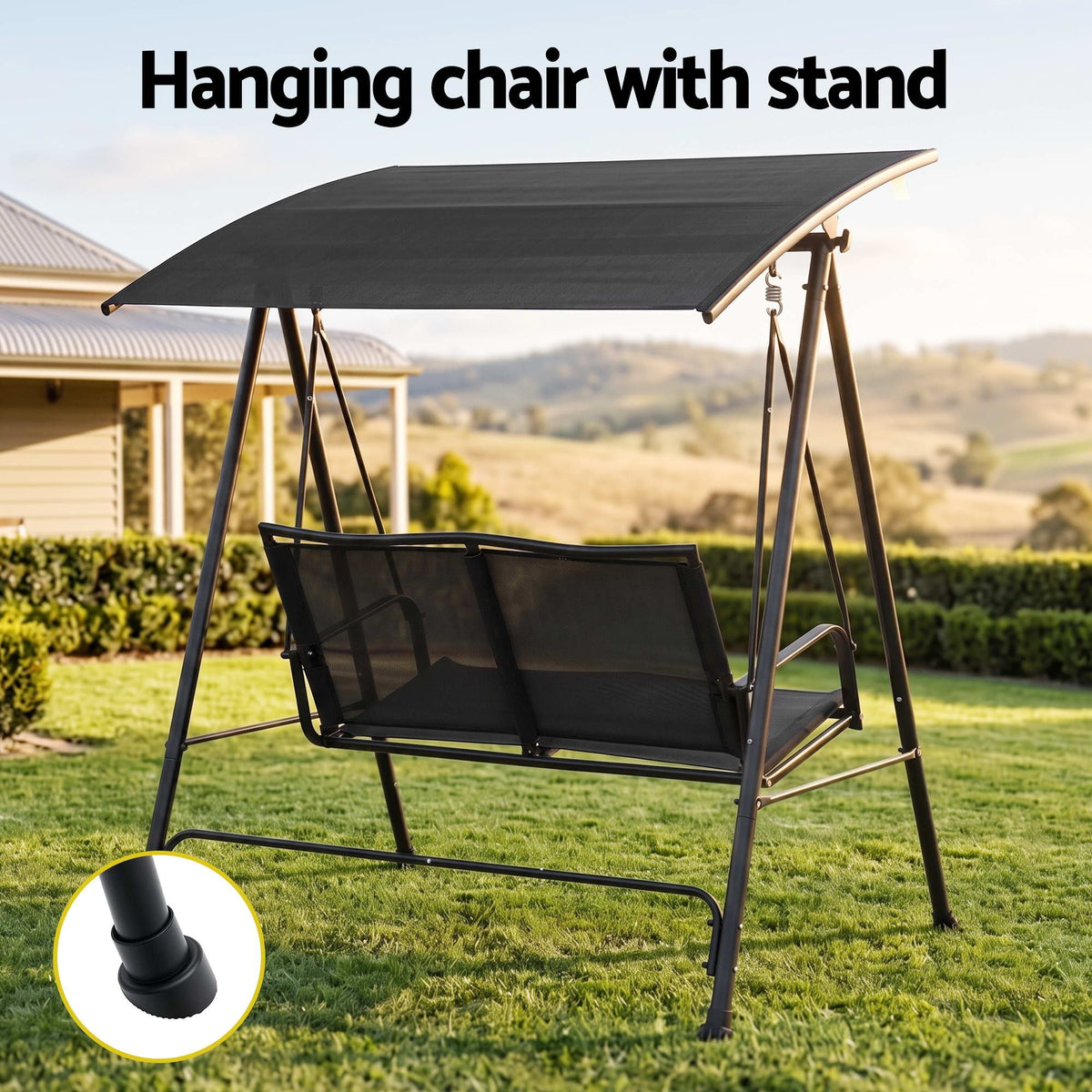 Outdoor Swing Chair with Adjustable Canopy 142cm x 172cm Stand - Black