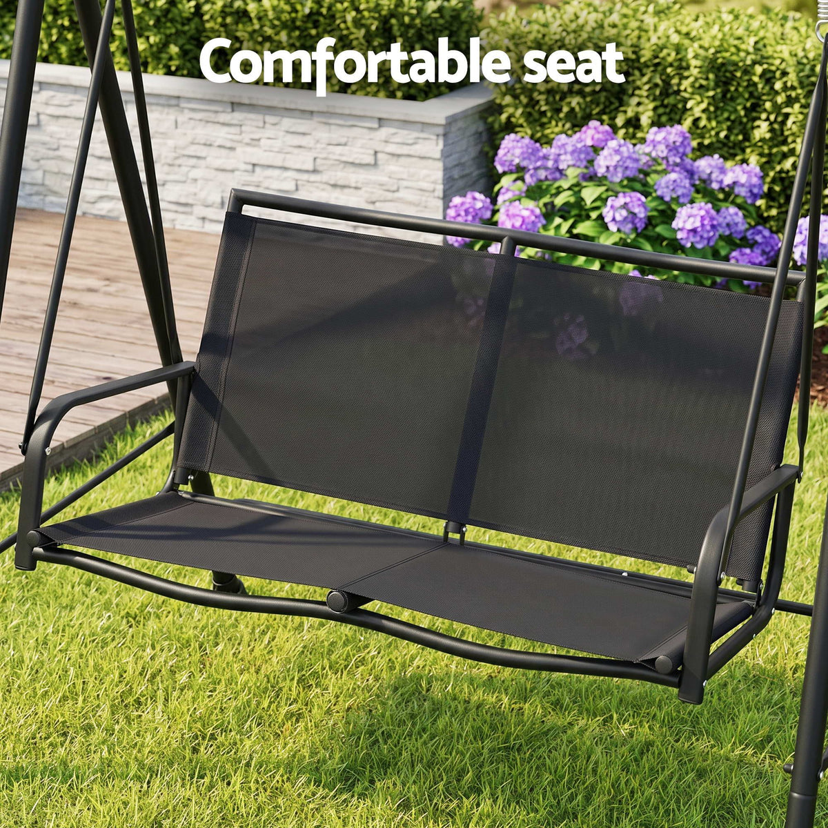 Outdoor Swing Chair with Adjustable Canopy 142cm x 172cm Stand - Black