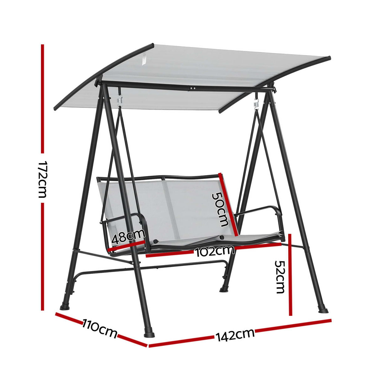 Outdoor Swing Chair with Adjustable Canopy 142cm x 172cm Stand - Grey
