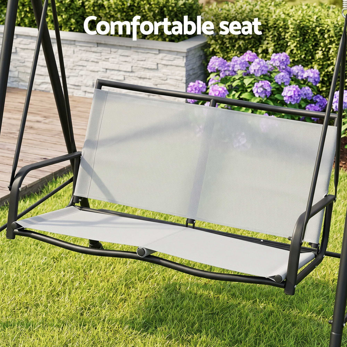 Outdoor Swing Chair with Adjustable Canopy 142cm x 172cm Stand - Grey
