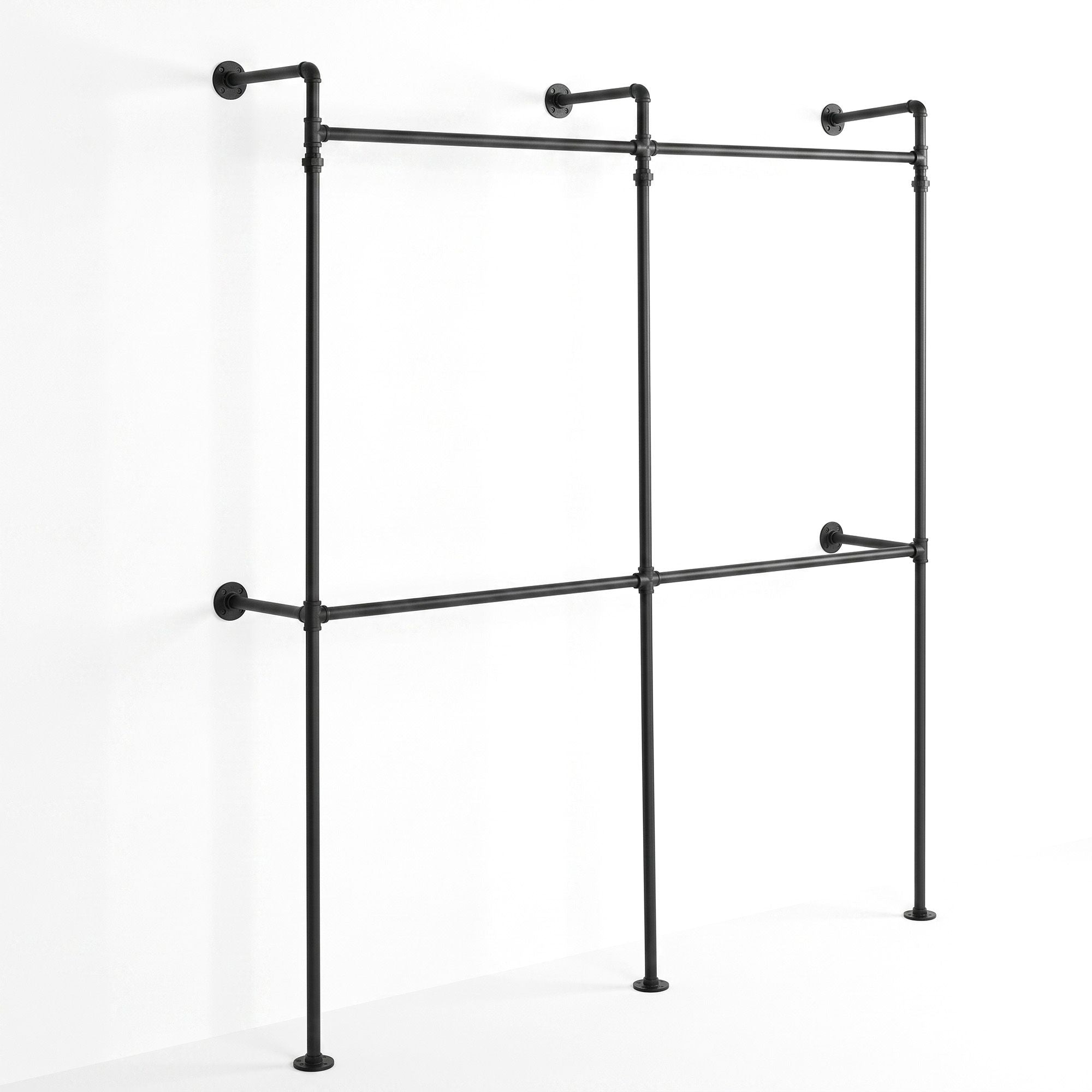 Industrial Pipe Wall Mounted Clothing Rack Garment Display Stand - Black