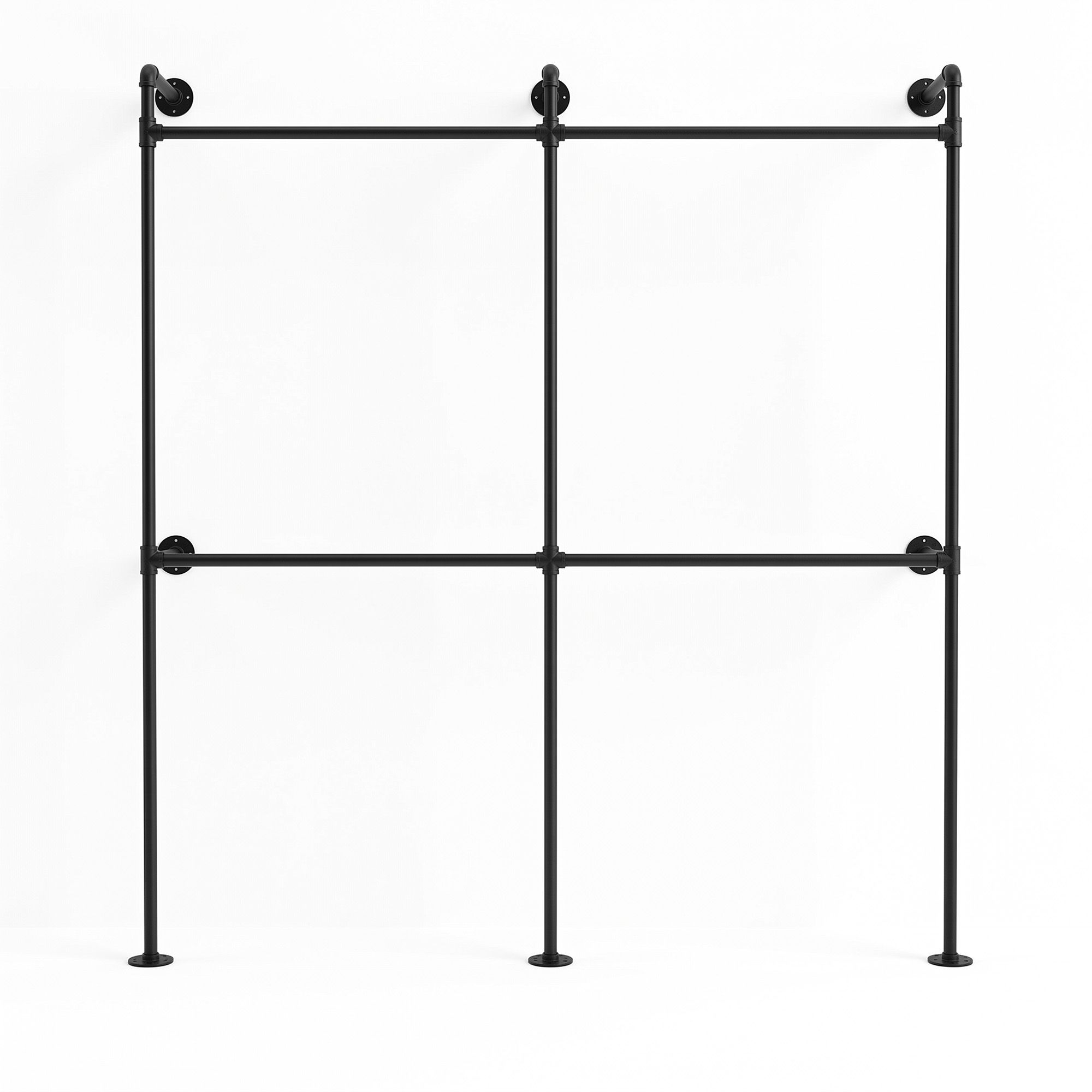 Industrial Pipe Wall Mounted Clothing Rack Garment Display Stand - Black