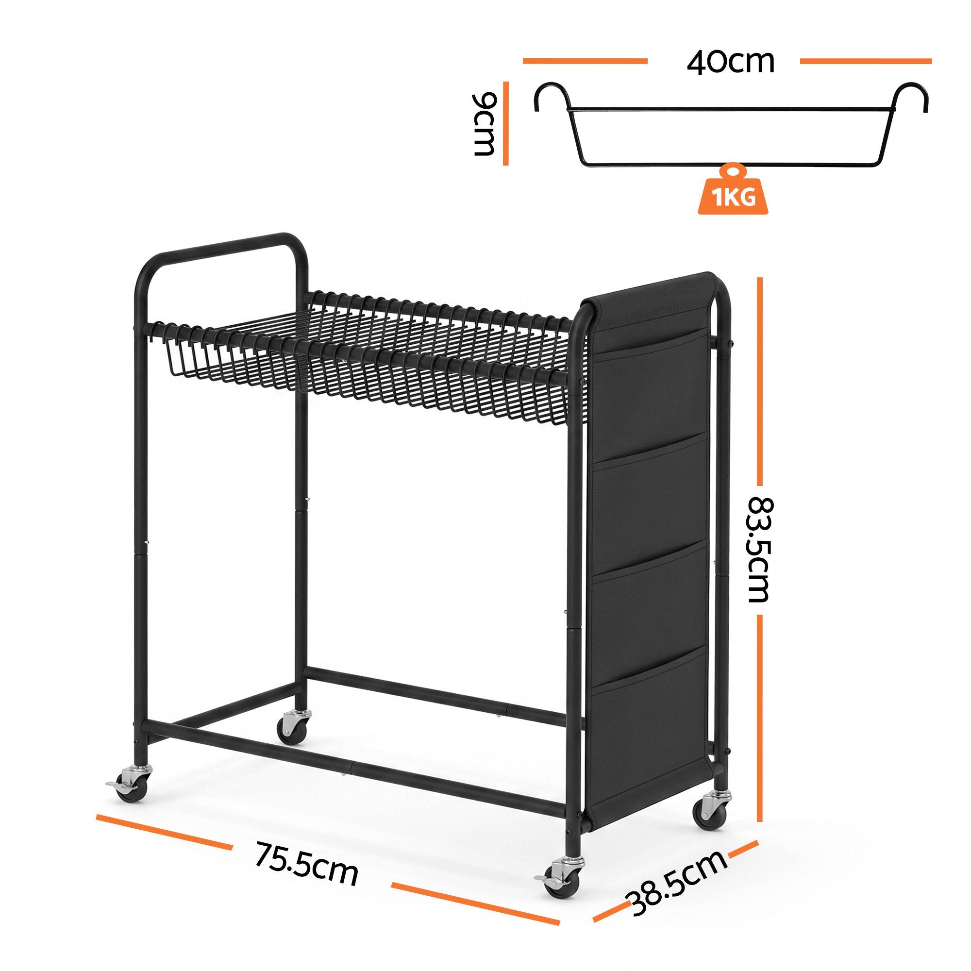 Mobile Clothes Rack with 30 Hangers, Wheels & Storage Bag - Black
