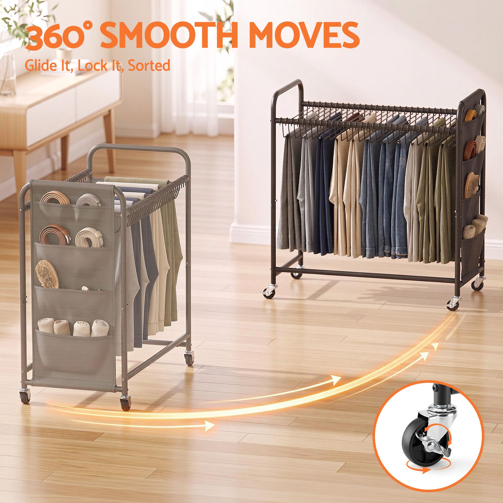 Mobile Clothes Rack with 30 Hangers, Wheels & Storage Bag - Black