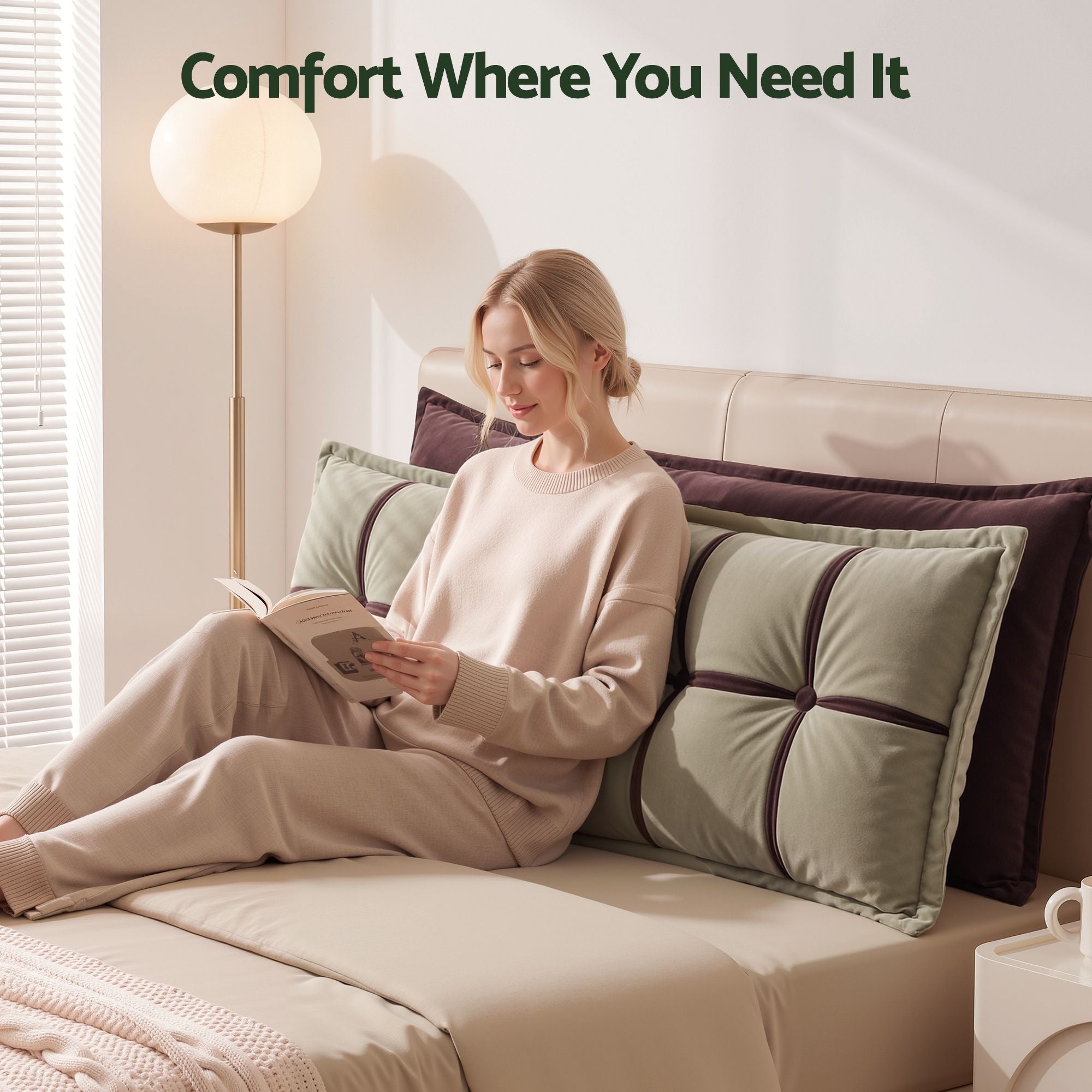 Headboard Pillow with Double-Layer Storage Wedge Reading Backrest with Adjustable Filling, Chenille Bed Rest Cushion for Daybed, Dorm, and RV Double